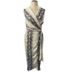 Women’s Sexy Wrap Front Dress Sleeveless Snake Python With Waist Tie Medium