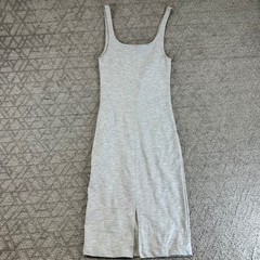 ZARA TRF Grey Ribbed Knit Midi Dress With Side Slit Size Medium