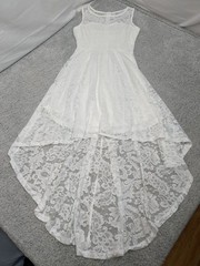 Muadress White Lace High Low Dress XS Sleeveless Sheer Wedding Party Formal