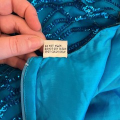 Vintage Laurence Kazar Sequin Sheath Dress L Silk Blue Beaded Party Costume 80s