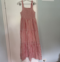 Marine Layer Red/White Striped Smocked Square Neck Maxi Sundress Cotton M