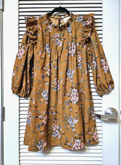 camel corduroy floral pintuck ruffle detail dress XL
