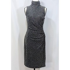 Lauren Ralph Lauren Black Metallic Herringbone Sleeveless Turtleneck Dress 8