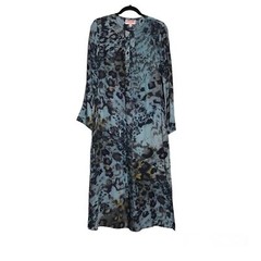Chico’s Womens Silk Blend MIDI Shirt Dress Size 8 Abstract Print Lagenlook Artsy
