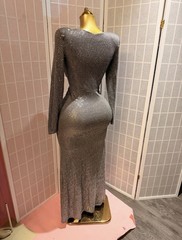 Classy Sparkling Deep V Wrap Evening Dress in Gray