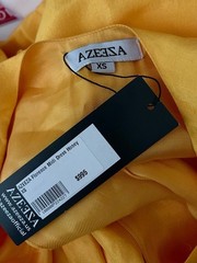 NWT Azeeza Florence Raw Silk Wrap Midi Dress Honey Yellow Puff Sleeve Sz XS