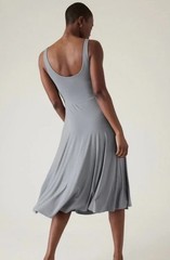 Athleta Santorini Midi Dress Size Large Coastline Blue Ish Gray Lined #798380