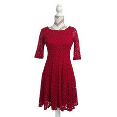 Rabbit Rabbit Rabbit Designs Red Crochet Lace Dress Fit and Flare Size 4