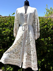 Calypso St. Barth Sz L Ivory/Magnolia Floral Linen blend V neck Maxi Dress-NWT