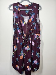Torrid Shirt Dress Womens 1 Floral Mini Challis Zip Front V Neck Pocket Burgundy