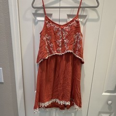 Alya Orange Solid Sundress V-Neck Strappy Adjustable Embroidered Lace S