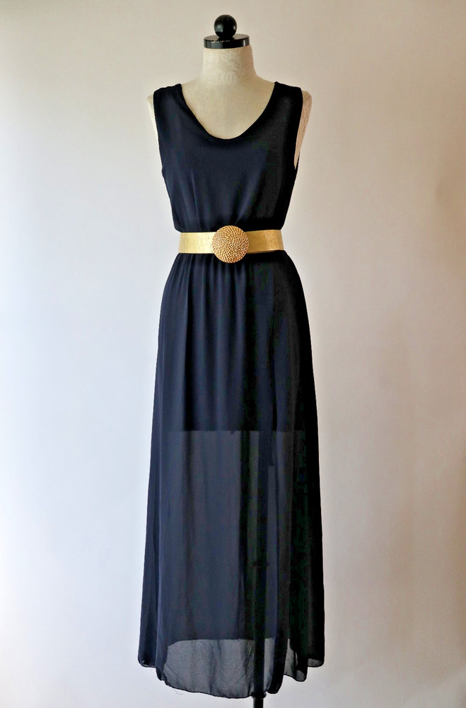 Y2K Fashion Moda Italy Navy Sheer Chiffon Backless Prom Long Maxi Dress Women S