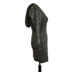 NWT As U Wish $69 Black Gold Sequin Plunging Back Dress Size S Vamp Goth