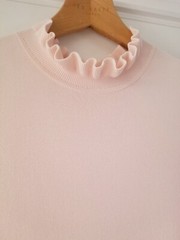 Ted Baker Zadi Knit Frilled Combo Midi Dress Size TB 3 UK 12 Pink Khaki