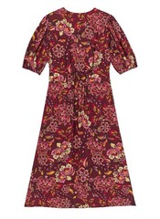 Joanie Rebecca Floral Dress Size Uk 20 V Neck Viscose New With Tags Burgundy