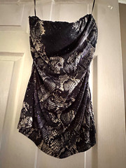 Express Black/Beige Snake Print Bodycon top L Mini Stretch