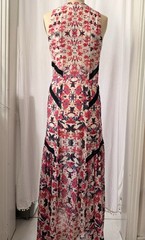 Sam & Lavi 100% Silk Floral Maxi Dress Ivory Red Black Lace Trim Size M