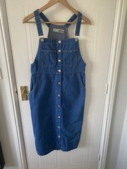 Topshop Moto Jeans Dungaree Size 10 Blue Denim Pinafore Dress