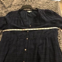 (New) Frye & Co. Navy Blue Plaid Cotton Rayon Button Front Prairie Dress Medium