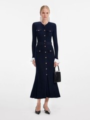 Self Portrait Knitted long-sleeved round-neck fishtail Dresses