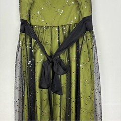 A.Byer Y2K Sequin Tulle Dress Size Medium Pleated Green Black Tie Back