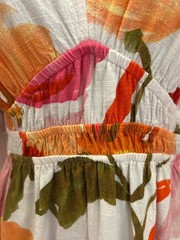 White Closet Elements Linen Blend V-neck White Foral Smock Empire Waist Dress S