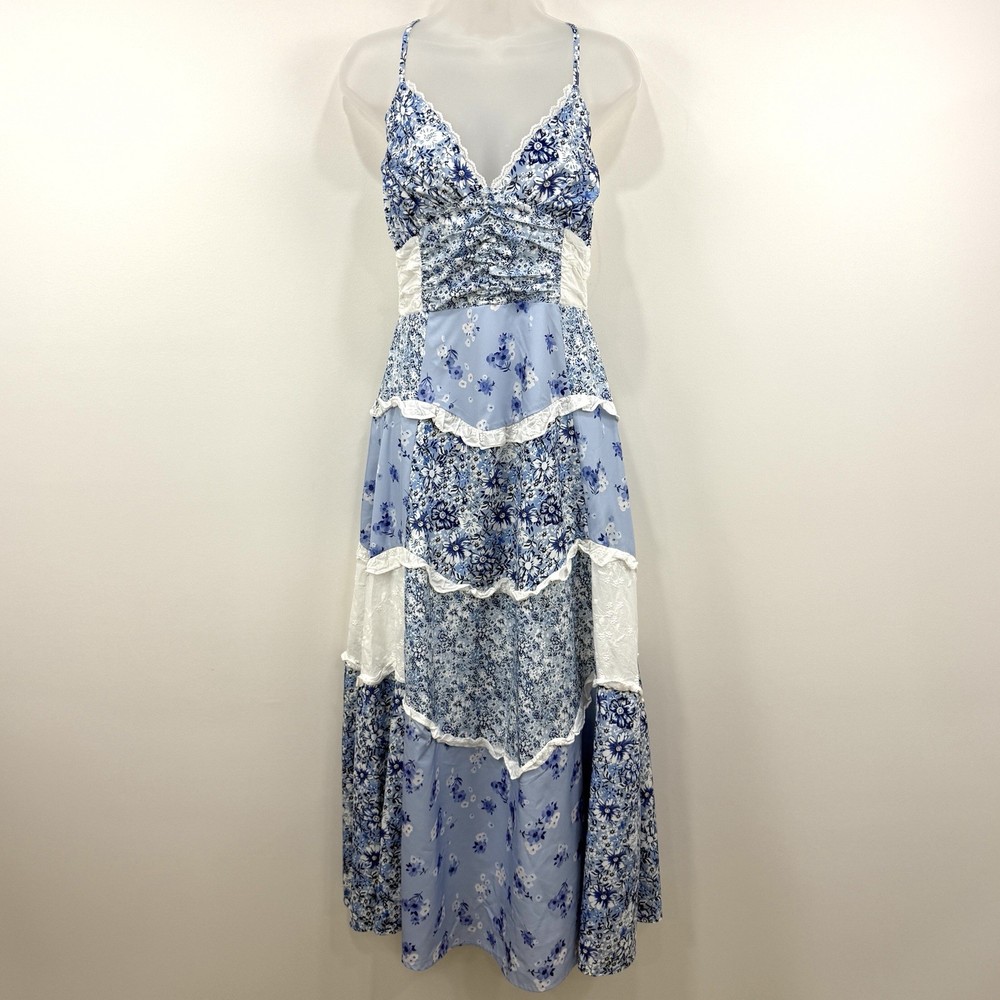 Cottagecore Babydoll Patchwork Maxi Dress S Fairy Romantic Coquette Prairie