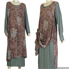 ALEXANDRIA PIERCE~EC!!~LAGENLOOK GREEN & BROWN BATIK 2 PC LONG DRESS SET SZ: XL