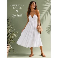 American Eagle White Tiered Flowy Midi Dress Size Small