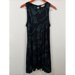 LOFT Black Dress with Teal Floral Print lightweight. Womens Size M. Stretch