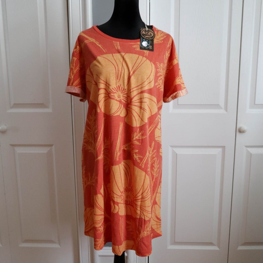 Happy Earth 100% Organic Cotton T-Shirt Dress Finley Poppies Sz XL Fair Trade