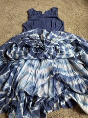 Women’s Bubble Hem Lagenlook Midi Tank Dress Sz L Cotton Ties Tie-Dye Drop Waist