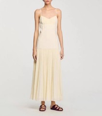 Women Sandro V-neck Contrasting Pleated Fit & Flare Slip Midi Dress
