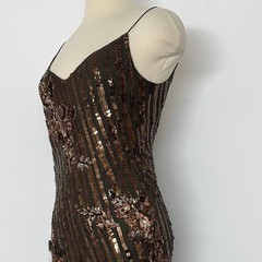 Cassandra Stone Silk Sequin Gown Dress Fairy Brown/Bronze 10 Whimsigoth Y2K