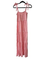 BeBop Pink Gingham Tie-Shoulder Maxi Dress Size S