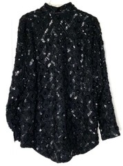 Creative Creations Black Sequin Beaded Embellished Silk Shirt-Dress Jacket LARGE