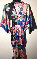SundayUp Blue and Black Wide Sleeve Floral Midi Dress size Medium NWT