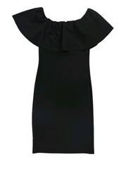 Don’t You Dare Womens Solid Off-Shoulder Dress, Black, Large