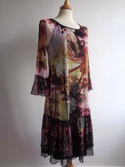 ORIENTIQUE Black Yellow Pink Boho Dress Size 10