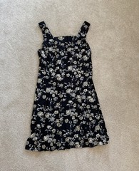 Womens Black White Floral Mini Dress Sleeveless Strappy Lace-Up Square Neck M