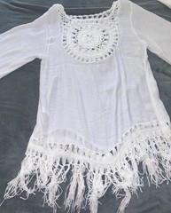 Women&rsquo;s Dress/Beach Cover Up Crochet Nautical Tassels White Size Large