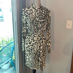 Diane von Furstenberg Silk Floral Animal Print Long Sleeve Shirtdress Collared 6