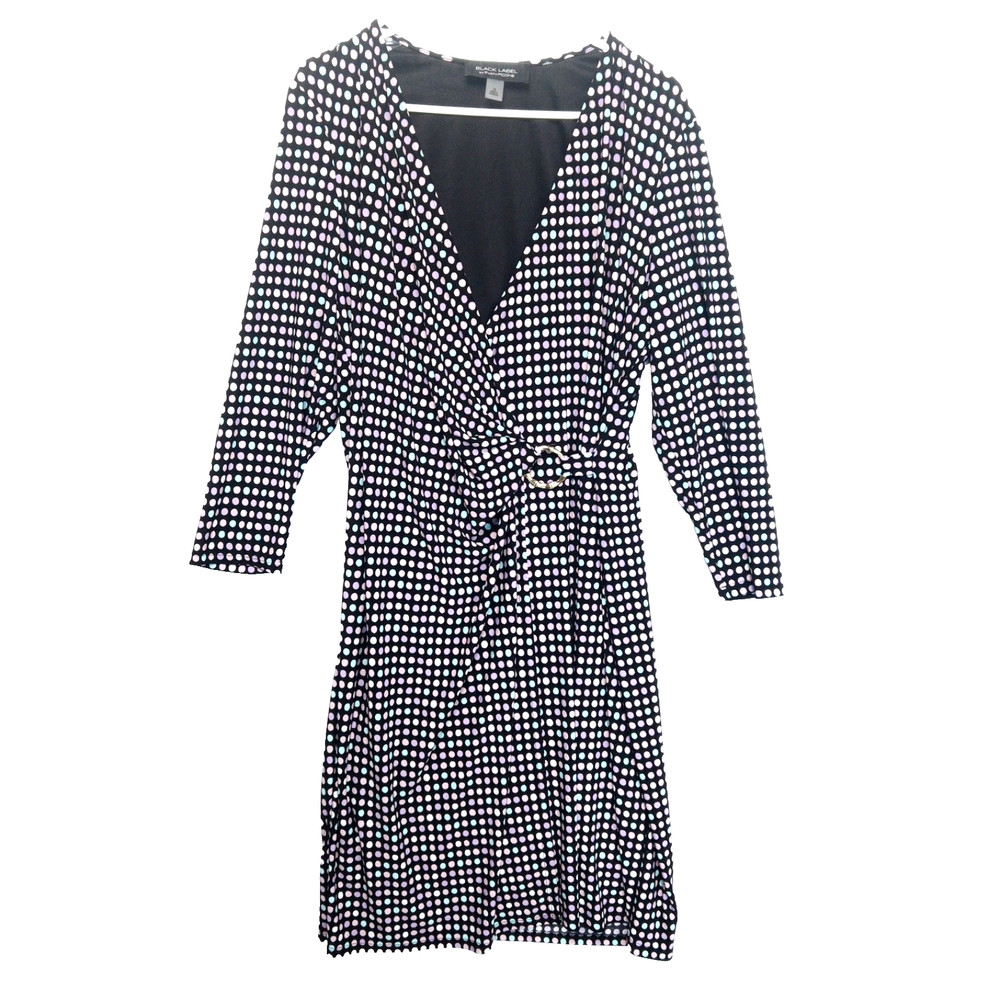 Evan Picone Cyber Techno Retro Polka Dot Wrap Gold Ring Buckle Dress Womens 16