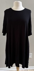 Eileen Fisher NWT Viscose Jersey Knit Midi High Low Elbow Sleeve Dress Black XL
