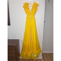 Mac Duggal 67911 Yellow Ruffle Tiered Chiffon Gown NWT Sunshine Size 2