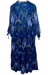 LA PLAGE Size Small Claythorne Maxi Dress Blue Ikat Lightweight Cotton Boho