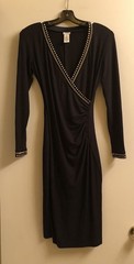 Cache Ruched Dress w/Gold Beads & Velvet Trim, Black, Size XS. Worn Once