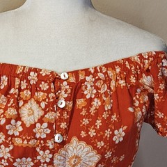 Able the Label Orange Floral Off Shoulder High Low Button Front Dress Size S