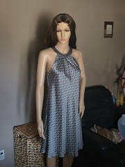 INC International Concepts 100% Silk Halter Dress Gray Geometric Print Size 6