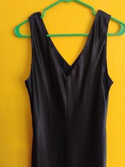 Amanda Smith Long Sleeveless V-Neck Black Satin Dress Rhinestones Womens Size 14